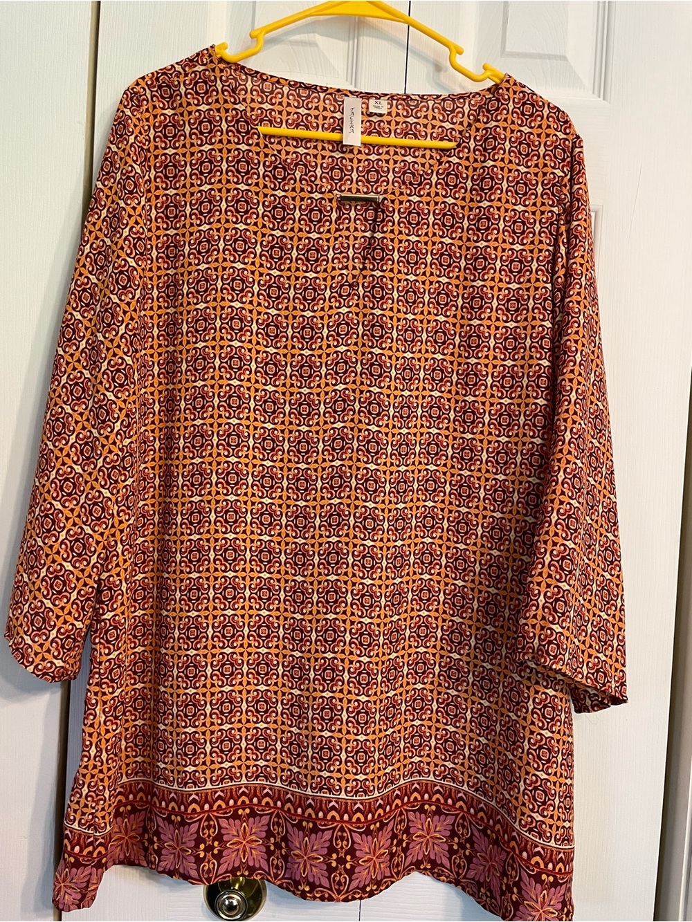 Tacera Orange & Pink Printed Tunic Top